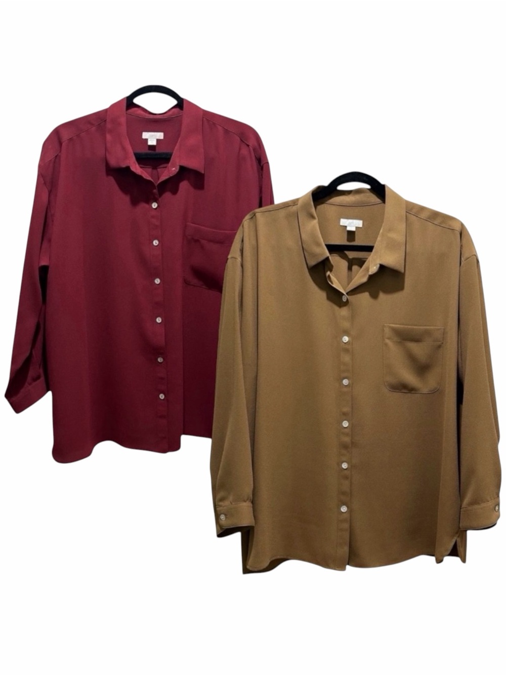 J Jill Bundle of Two Button Down Blouses Burgundy, Nutmeg - Extra Large Petite